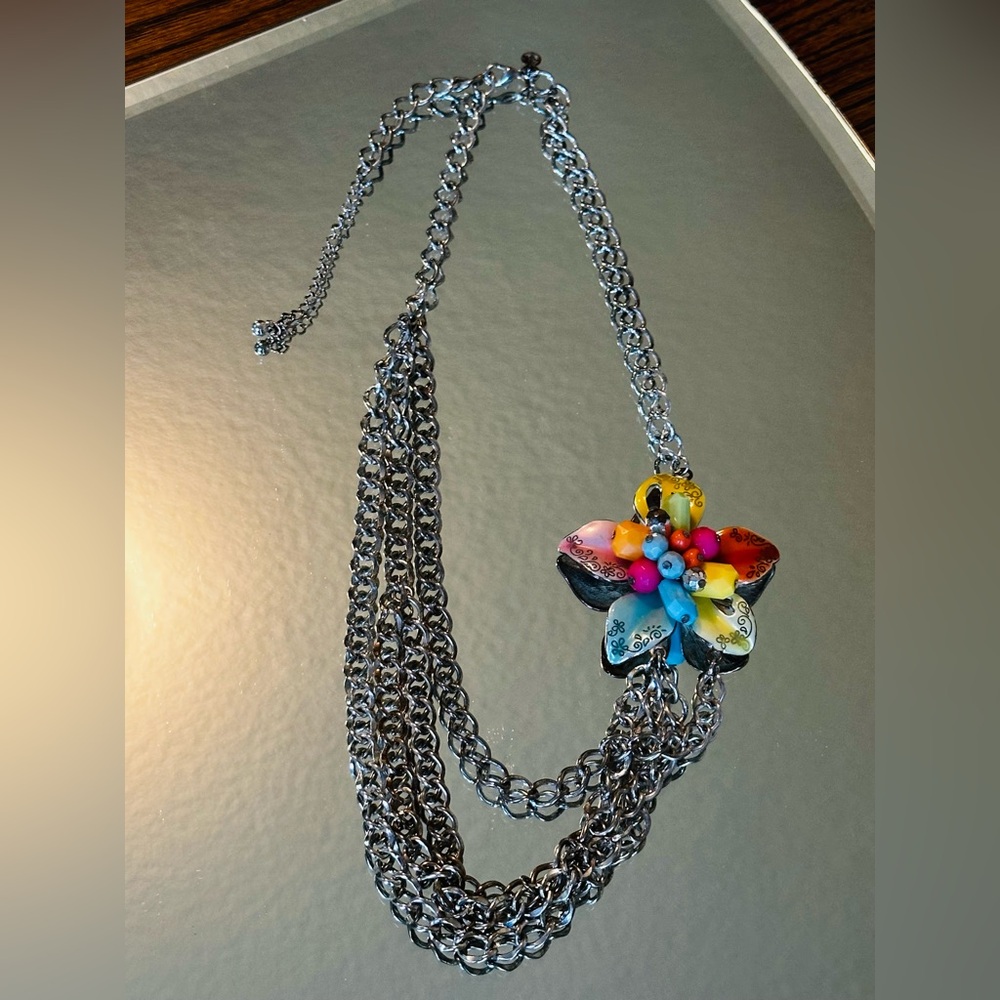 Multicolor Floral Side wear Pendant Necklace. Vintage JJ